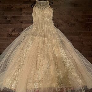 Elegant Gold Gown with Tulle Skirt